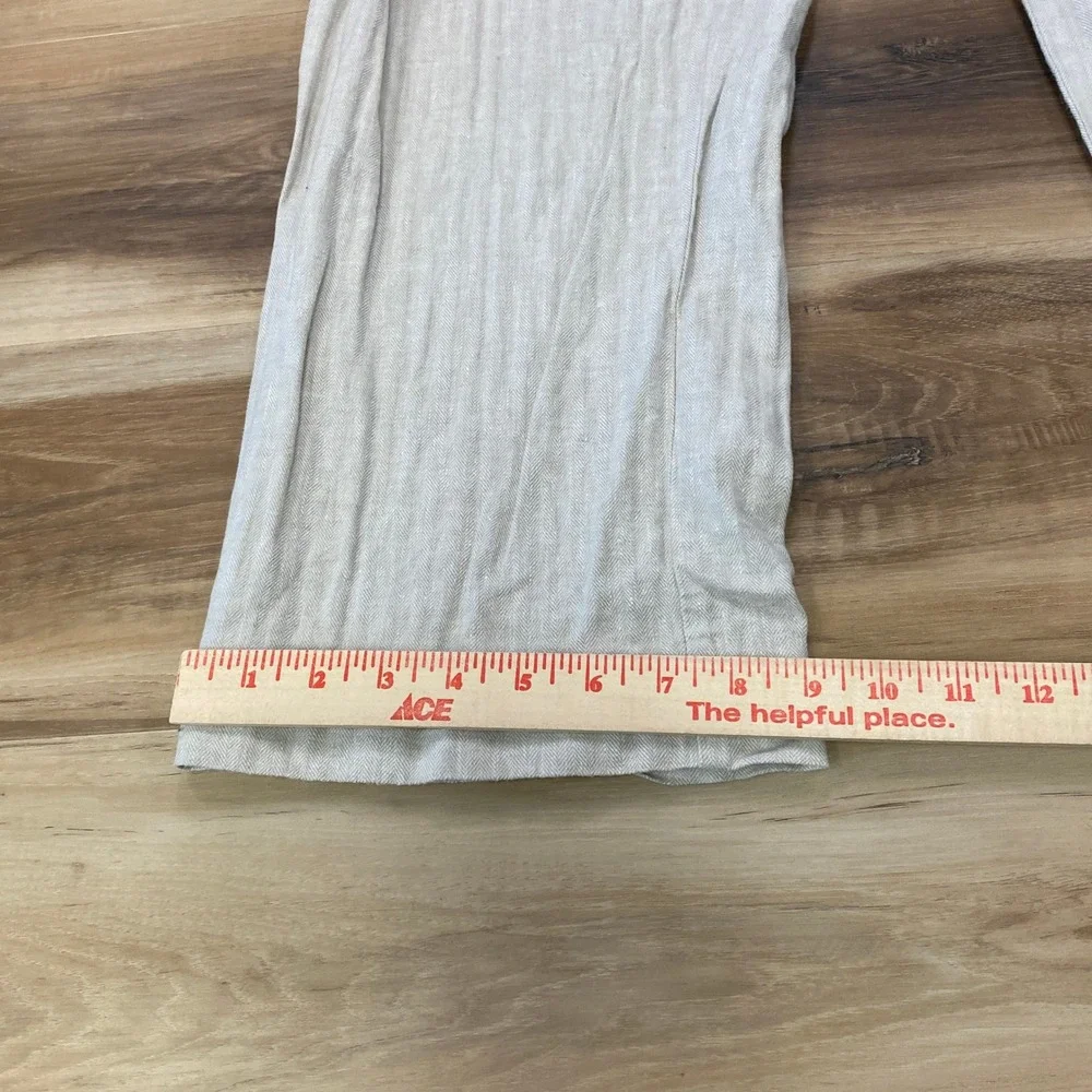 Perry Ellis Trousers 38/30 Linen Cotton Herringbone Straight Leg Beige Tan